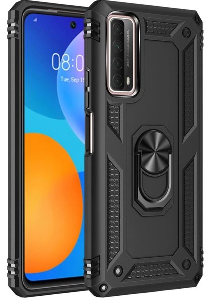 Buğz Huawei P Smart 2021 Kılıf Sofya Yüzüklü Silikon Kapak - Siyah