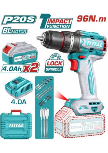 TIDLI20968E Li-On Akülü Darbeli Matkap - 96 Nm Yüksek Tork