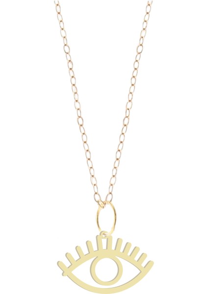 Altın Plakalı 14 Ayar Nazar Göz Motifli Yıl Dönümü Hediyesine Özel Altın KOLYE-799