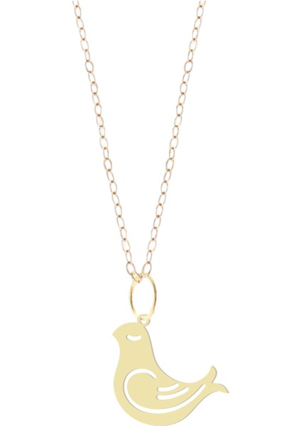 Altın Plakalı 14 Ayar Zarif Kuş Motifli Yıl Dönümü Hediyesine Özel Altın KOLYE-835