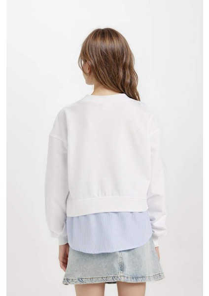 Kız Çocuk Relax Fit Bisiklet Yaka Etek Ucu Detaylı Sweatshirt D0703A824AU