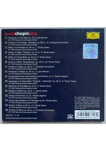 Chopin Best Of Chopin 2010 CD (Orijinal 2010 Dönem Baskı Cd) fiyatları