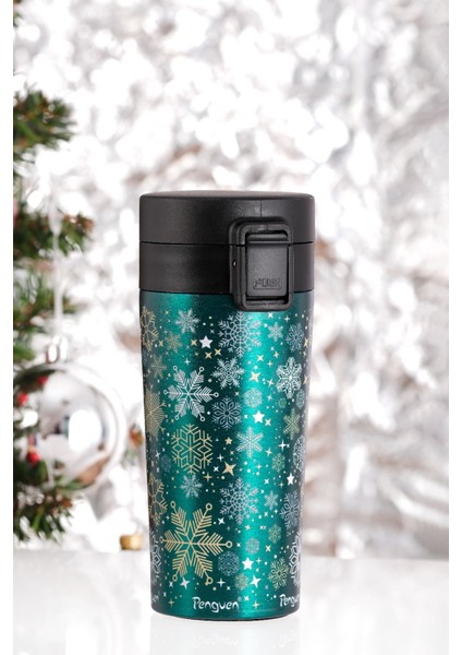 Yılbaşı Temalı 380Ml SUS304 Çelik Termos Mug 6 Saat Sıcak 12 Saat Soğuk Tutma