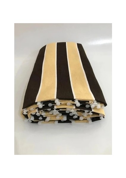 Kahve Krem Su Geçirmez Halkalı Bağcıklı Balkon Perdesi Branda