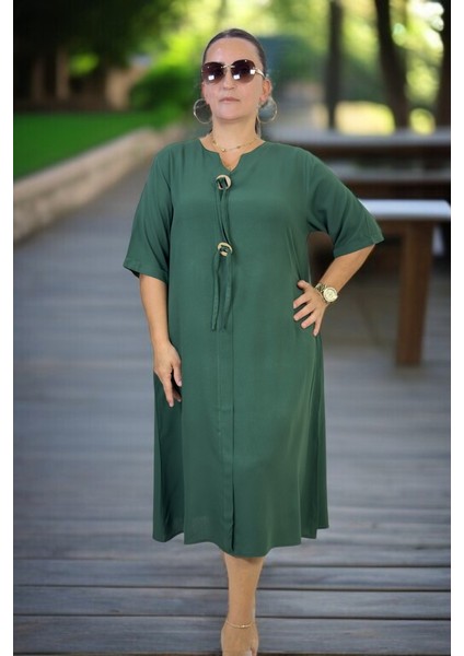 Halka Detay Yandan Cepli Boydan Tek Pile Kısa Kol Pamuklu Viskon Büyük Beden Elbise fiyatları
