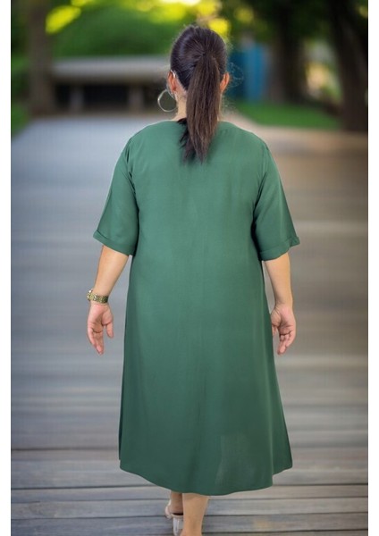 Halka Detay Yandan Cepli Boydan Tek Pile Kısa Kol Pamuklu Viskon Büyük Beden Elbise fırsatları