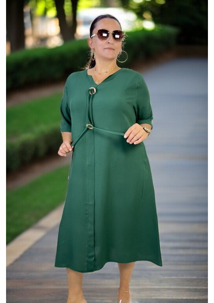 Halka Detay Yandan Cepli Boydan Tek Pile Kısa Kol Pamuklu Viskon Büyük Beden Elbise indirimleri