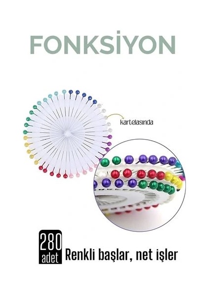 Renkli Başlı Toplu Iğne 280 Adet