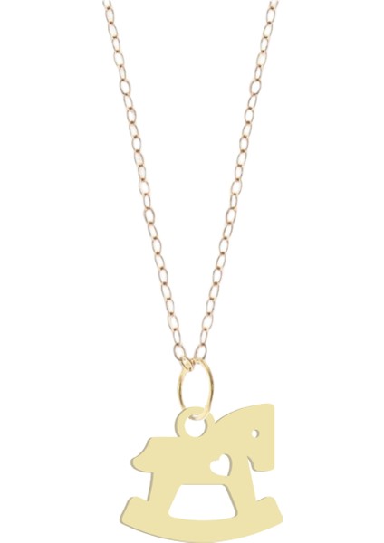 Altın Plakalı 14 Ayar Çocuk At Motifli Yıl Dönümü Hediyesine Özel Altın KOLYE-791