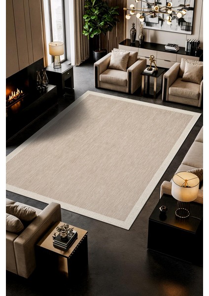 ZEEN ZE001B Sisal Bej Beyaz Kolay Temizlenebilir Makinede Yıkanabilir Mutfak Halısı Pamuk Taban