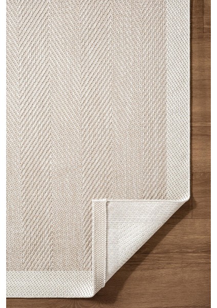 ZEEN ZE001B Sisal Bej Beyaz Kolay Temizlenebilir Makinede Yıkanabilir Mutfak Halısı Pamuk Taban