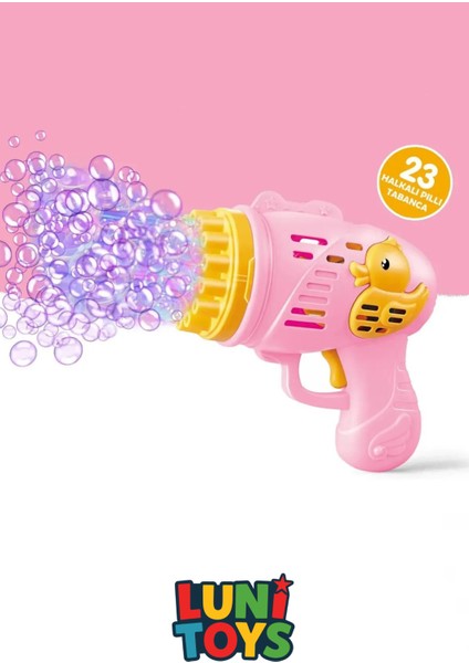 Çok Delikli Pilli Köpük Atan Tabanca Oyuncağı 23 Delikli Bubble Gun Pembe indirimleri