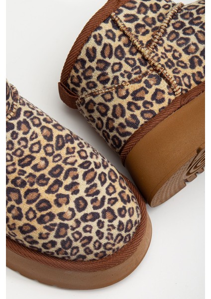 Mini Leopar Süet Yarım Bot Içi Tüylü Düz Taban Kadın Ayakkabı modelleri