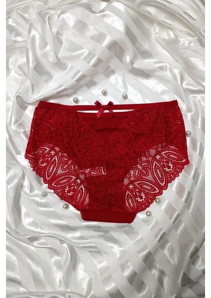 Kırmızı Dantelli Yüksek Bel Arka V Detaylı Külot fiyatları