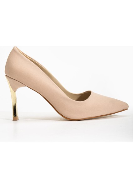 Kadın Bej Saten Sivri Burun Ince Topuklu Stiletto