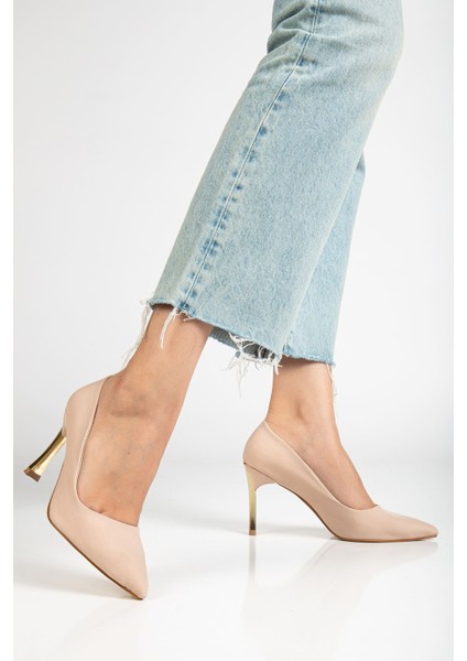 Kadın Bej Saten Sivri Burun Ince Topuklu Stiletto fırsatları