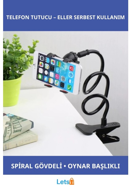 Siyah Spiral Gövdeli Oynar Başlıklı Akrobat Telefon Tutucu