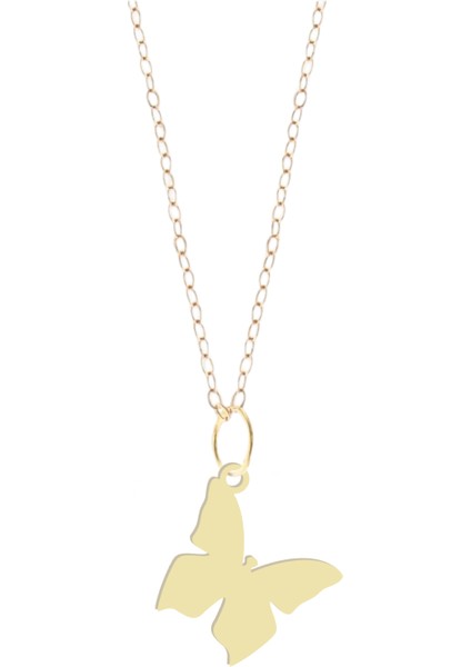 Altın Plakalı 14 Ayar Kelebek Motifli Yıl Dönümü Hediyesine Özel Altın KOLYE-839