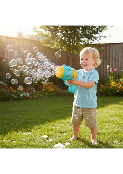 Çok Delikli Pilli Köpük Atan Tabanca Oyuncağı 23 Delikli Bubble Gun Mavi 500 ml Likit Hediyeli fiyatları