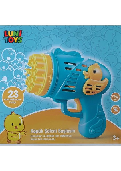 Çok Delikli Pilli Köpük Atan Tabanca Oyuncağı 23 Delikli Bubble Gun Mavi 500 ml Likit Hediyeli indirimleri