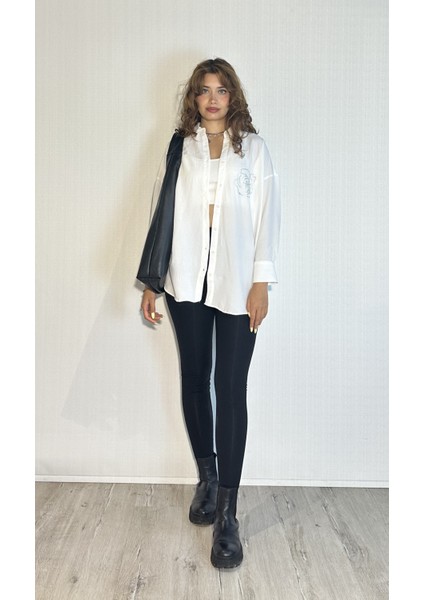 Kadın Taş Detaylı Uzun Kollu Oversize Gömlek indirimleri