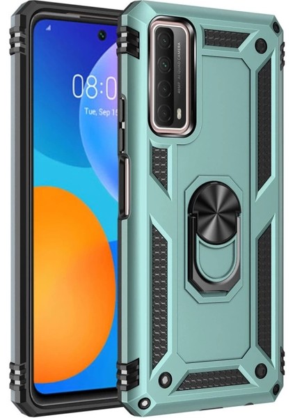 Buğz Huawei P Smart 2021 Kılıf Sofya Yüzüklü Silikon Kapak - Yeşil