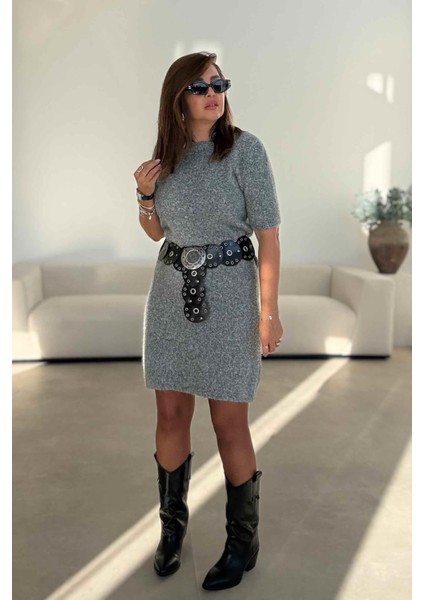 Gri Triko Elbise modelleri