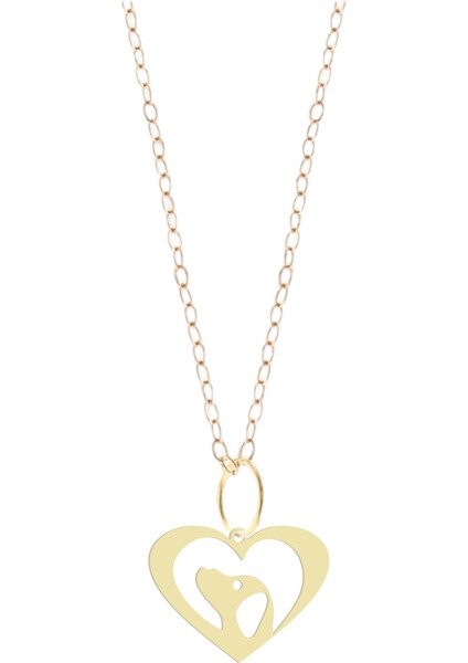 Altın Plakalı 14 Ayar Köpek ve Kalp Motifli Yıl Dönümü Hediyesine Özel Altın KOLYE-847