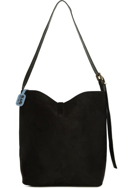 Siyah Şişe Dipli Kemer Detaylı Süet Çanta modelleri