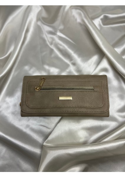 Kadın Krem Renk Suni Deri El Cüzdanı