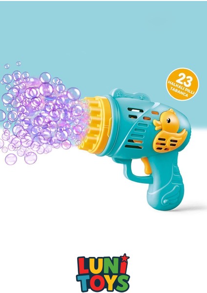 Çok Delikli Pilli Köpük Atan Tabanca Oyuncağı 23 Delikli Bubble Gun Mavi