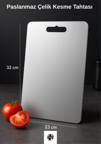 Paslanmaz Çelik Kesme Tahtası, Sebze Meyve Doğrama Tahtası, Hijyenik Yüzey, Büyük Boy