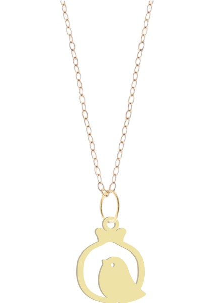 14 Ayar Altın Plakalı Nar ve Kuş Figürlü Özel Günler Için Hediyelik Altın KOLYE-790