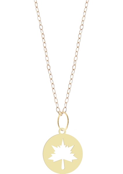 14 Ayar Altın Plakalı Yaprak Figürlü Sevgililer Günü Hediyesine Özel Altın KOLYE-796