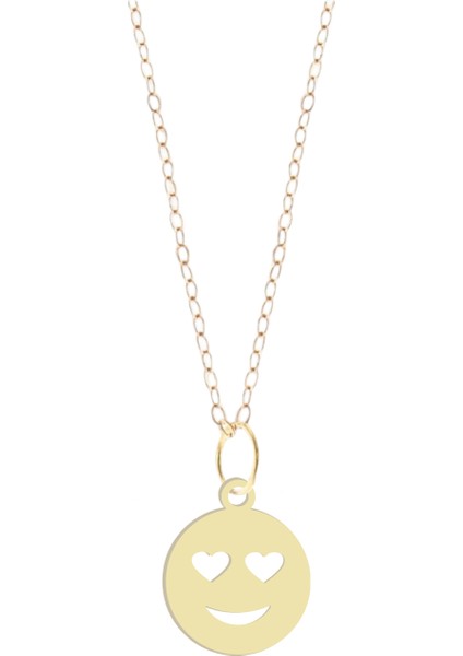 14 Ayar Altın Plakalı Kalpli Göz Emojisi Figürlü Özel Günler Için Hediyelik Altın KOLYE-806