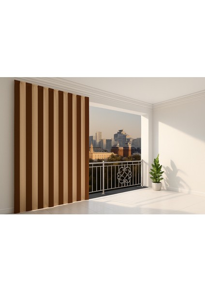 Kahve Krem Su Geçirmez Halkalı Bağcıklı Balkon Perdesi Branda fiyatları