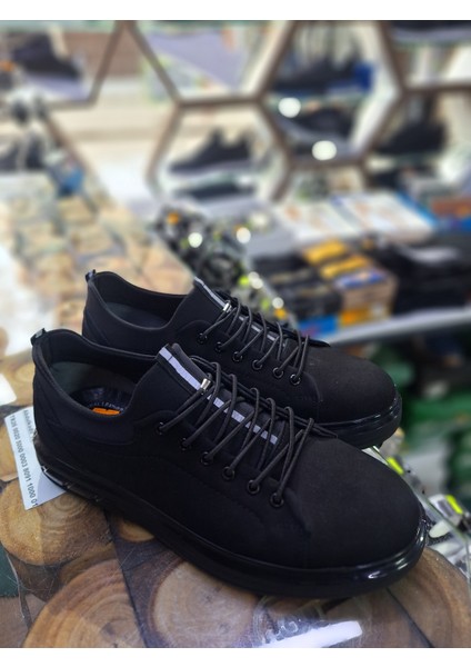 Siyah Nubuk Deri Su Geçirmez Comfort Mevsimlik-Kışlık Lastik Bağcık Erkek Sneaker Ayakkabı