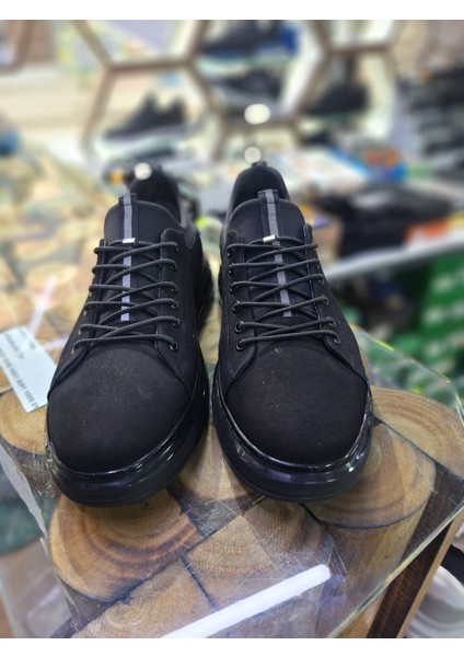 Siyah Nubuk Deri Su Geçirmez Comfort Mevsimlik-Kışlık Lastik Bağcık Erkek Sneaker Ayakkabı fiyatları