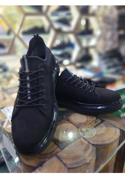 Siyah Nubuk Deri Su Geçirmez Comfort Mevsimlik-Kışlık Lastik Bağcık Erkek Sneaker Ayakkabı modelleri