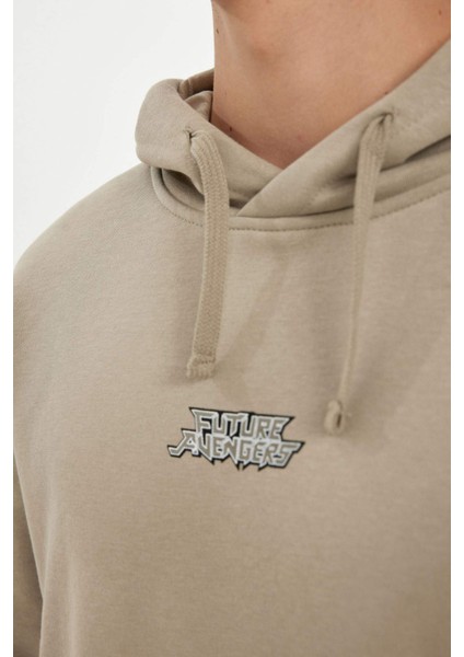 Haki Marvel Avengers Boxy Fit Kapüşonlu Sırt Baskılı Sweatshirt C6515AX24AU