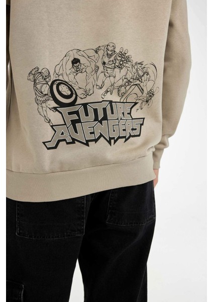 Haki Marvel Avengers Boxy Fit Kapüşonlu Sırt Baskılı Sweatshirt C6515AX24AU
