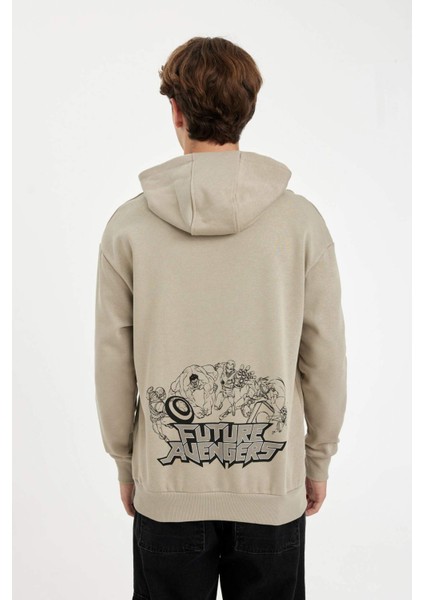 Haki Marvel Avengers Boxy Fit Kapüşonlu Sırt Baskılı Sweatshirt C6515AX24AU