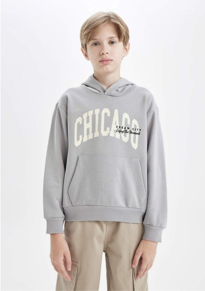 Erkek Çocuk Kapüşonlu Cepli Baskılı Sweatshirt C9798A824WN