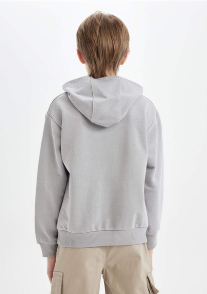 Erkek Çocuk Kapüşonlu Cepli Baskılı Sweatshirt C9798A824WN