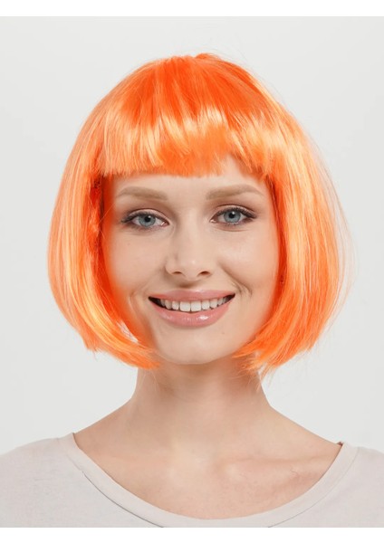 Turuncu Renk Parti Peruğu Küt Saç