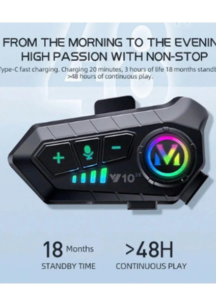 Y10 2x Motosiklet Kask Intercom Çift Eşleşme Rgb Işıklı Kulaklık 5,3 modelleri