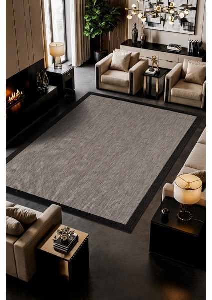 Zeen ZE001G Sisal Gri Siyah Kolay Temizlenebilir Makinede Yıkanabilir Mutfak Halısı Pamuk Taban