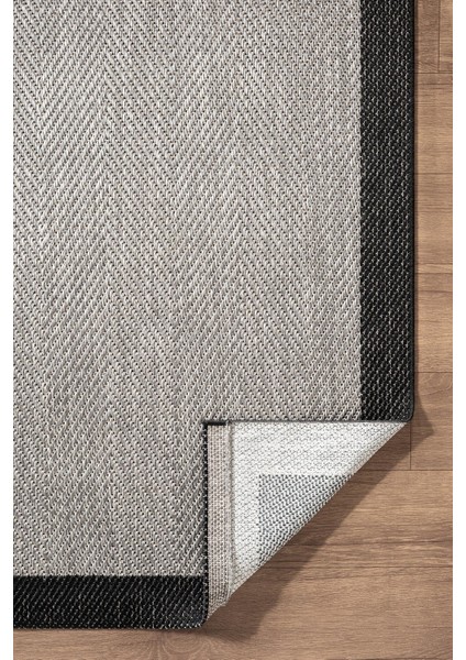 Zeen ZE001G Sisal Gri Siyah Kolay Temizlenebilir Makinede Yıkanabilir Mutfak Halısı Pamuk Taban
