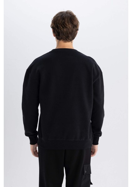 Batman Boxy Fit Bisiklet Yaka Baskılı Kalın Sweatshirt C6531AX24AU