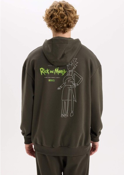Rick and Morty Boxy Fit Kapüşonlu Sırt Baskılı Sweatshirt C6508AX24AU